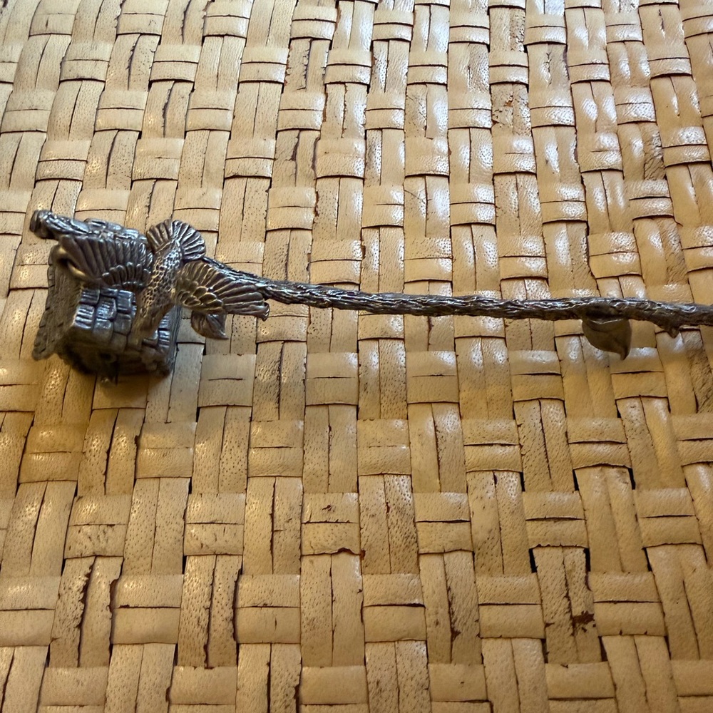 Vintage pewter candle, snuffer bird on branch and birdhouse 6 inches